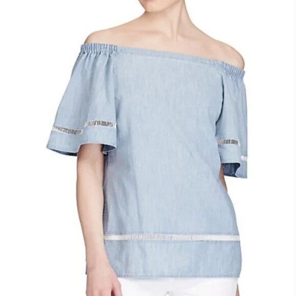 Ralph Lauren Chambray Off-Shoulder Top - SZ 2X - Picture 1 of 6